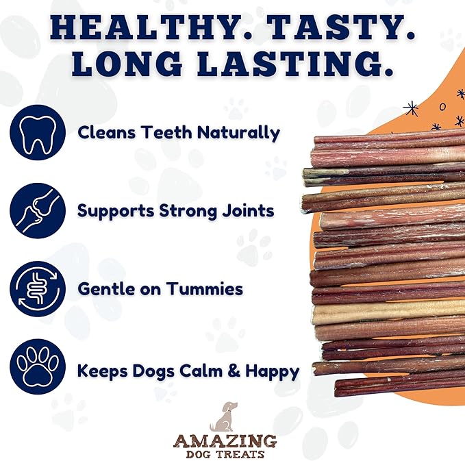 Amazing Dog Treats - Bully Sticks for Small Dogs (12 Inch Small- 50 Count) - Premium Thin Junior Bully Sticks for Dogs