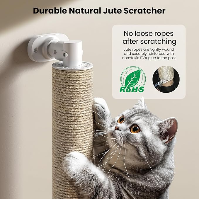 SVD.PET 20.5" Cat Scratching Post Wall Mounted With Hanging Toys, Jute Scratcher for Indoor Large and Small Cats, Wall Furniture