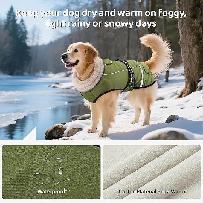 Dog Coat, Warm Dog Winter Coat Reflective Jacket Waterproof Fleece Vest, Pet Jacket Cozy for Cold Weather, Dogs Snowsuit Windproof, Adjustable Buckle for Medium Dogs