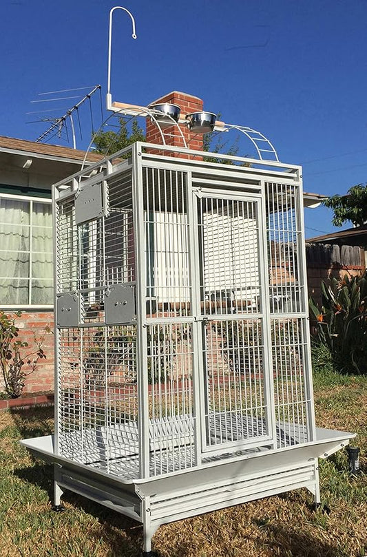 Castle PlayTop Parrot Cage - 32" W x 23" L x 66" H for Large Macaws Cockatoos African Grey Amazon (32" W x 23" L x 66" H, White Vein)