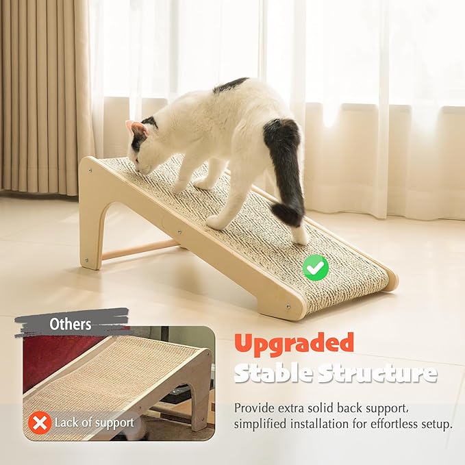 PETKARAY L Shape Cat Scratcher, Sisal Kitty Scratching Ramp, Vertical Scratch Pad for Indoor Cats, 25.4" Furniture Protector with Catnip, Chevron