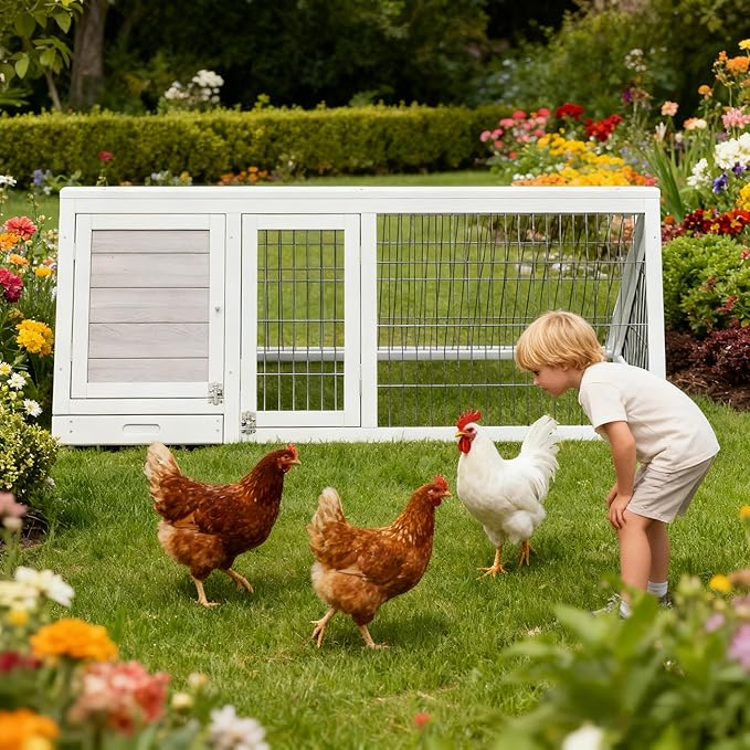 Small Chicken Coop, Wooden Chicken Coop for 2 Chickens Outdoor A-Frame Quail Coop Bunny Cage with 3 Doors,Pull-Out-Tray&Ventilating Wire Fence for Small Animals(Grey)