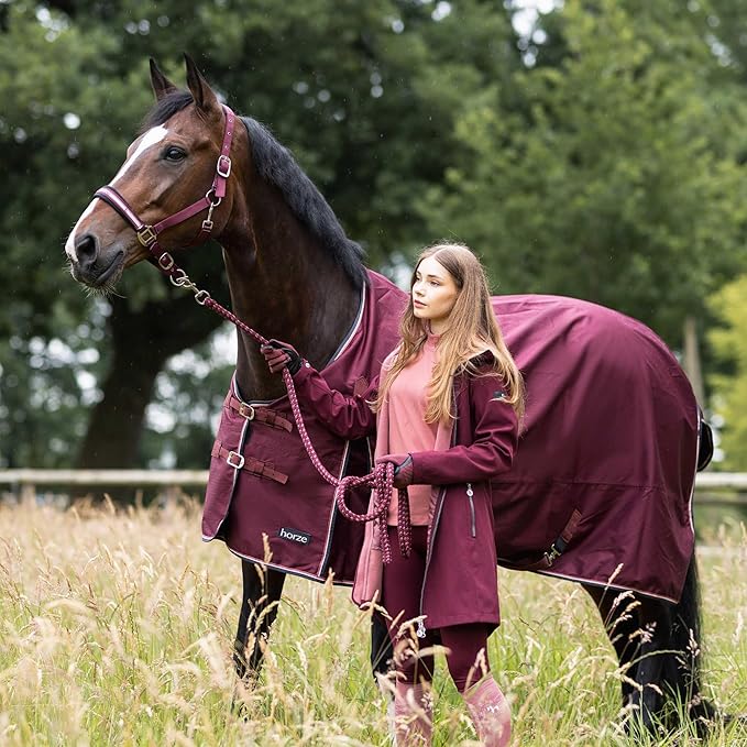 HORZE Glasgow Light Weight Waterproof Turnout Horse Sheet (No Fill) - Burgundy - 69 in