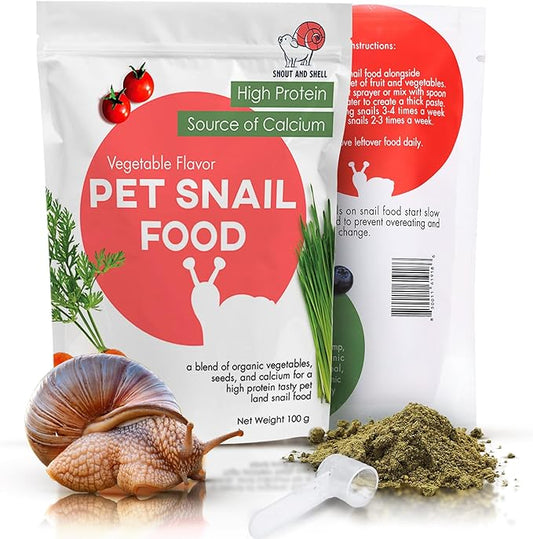 Snout & Shell Vegetable Flavored Pet Land Snail Food - Tasty High-Protein, Calcium Blend for Snails, Easy Addition to Your Garden Snails Terrarium or Snail Habitat
