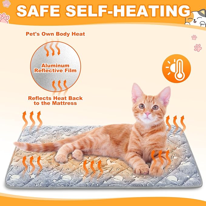 Riakrum 4 Pack Self Warming Cat Mat Heating Cat Bed 24" x 18" Thermal Dog Self Warming Pad Pet Heating Pad Non Slip Bottom Washable with Storage Bag for Indoor Outdoor Kitten Pet(20 x 28 Inches)