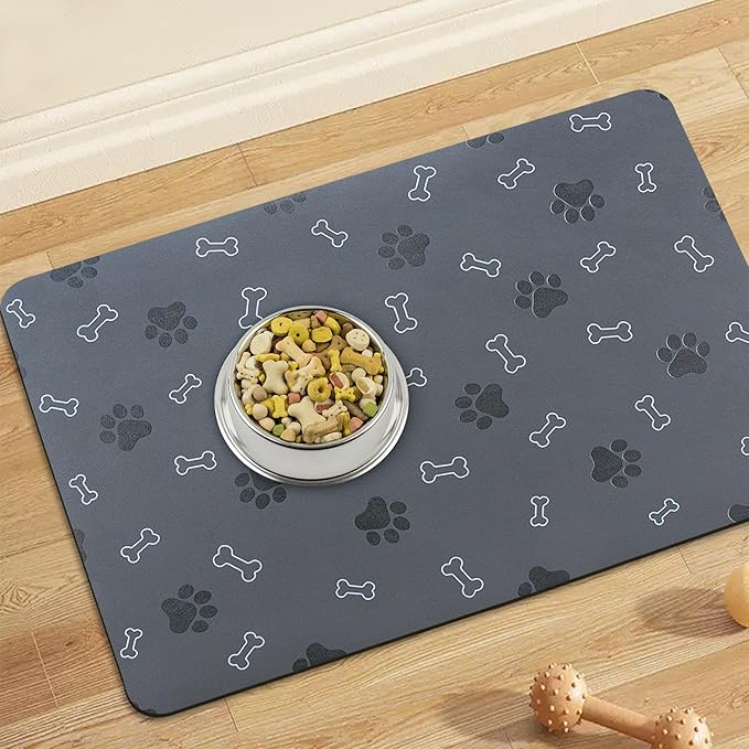 Pet Cat Dog Food Mat Non Slip Mat for Dog Water Bowl Mat Quick Dry Absorbent Cat Feeding Mat, 32 * 17 in, Black