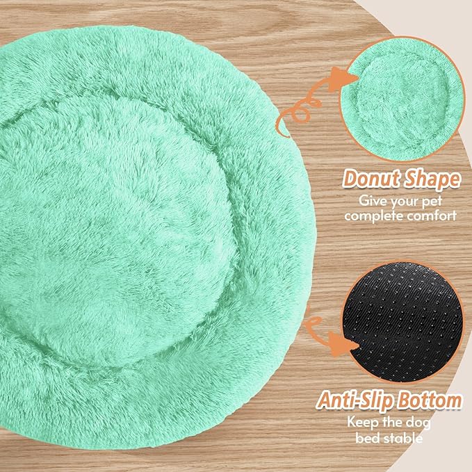 JOLLYVOGUE Calming Dog & Cat Bed for Small Dogs, Anti-Anxiety Donut Cuddler Cozy Soft Round Bed with Anti-Slip Bottom, Fluffy Faux Fur Plush Cushion Beds for Small Medium Pets (20")