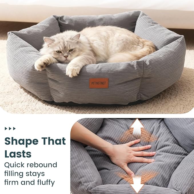 Cat Bed, Washable Orthopedic Cat Beds for Indoor Cats, Soft Donut Calming Pet Bed for Puppy and Kitten with Anti Slip Bottom, Small Dog Bed, 21.7x21.7x5.9 in, Gray