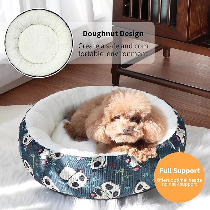 Circular Calming Dog & Cat Bed Anti-Anxiety Washable with Anti Slip Backing Donut Cuddler with Cute Jacquard Patterns for Cat and Small Puppy (Small-23in, Sunflower)