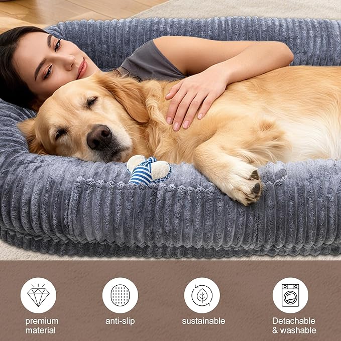 Human Dog Bed for Adult,70"x38"x10" Extra Large Human Pet Bed,Orthopedic Washable XL Dog Bed with Memory Foam (Darkgrey)