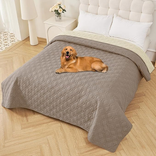 Smiry Waterproof Dog Blanket, 82x102 Inch Soft Pet Bed Cover Reversible, Washable Sofa Couch Furniture Protector for Small Medium Large Dog Puppy Cat, Geometric, Taupe/Beige