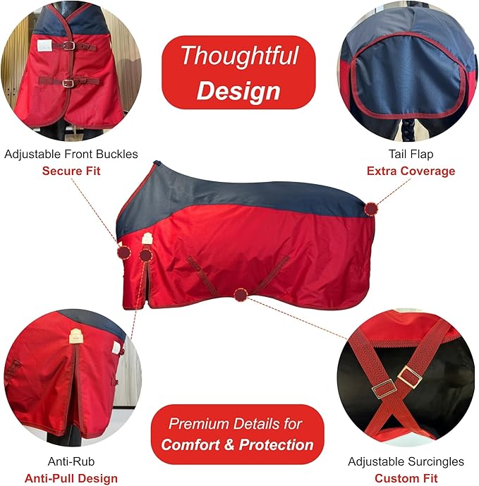 BARN & STABLE 600Denier 3000mm/3000mvp Super Waterproof & Breathable Horse Blankets for Winter with 200g Fill