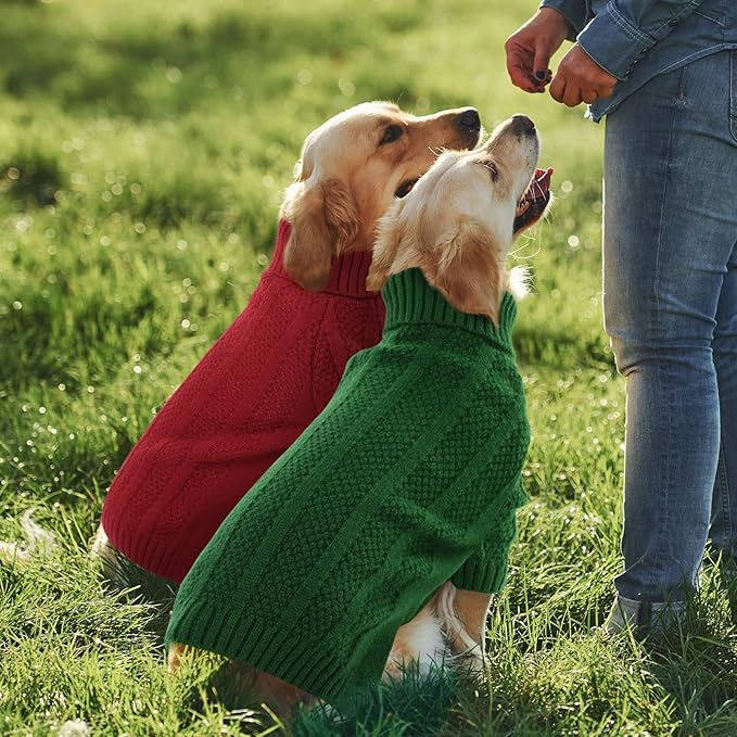 Queenmore Dog Sweater Large Size Dog, Large Dogs Sweater Xmas,Turtleneck Pullover Doggy Sweaters for Dogs Girls Boys,Sweater Pet L,Thanksgiving Knitted Pet Sweater for French Bulldog(Green,L)