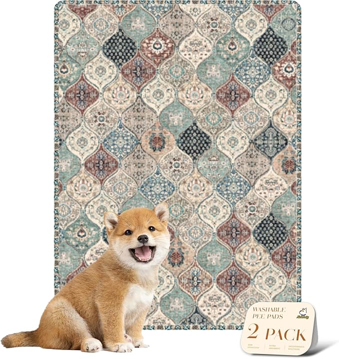 nunubaby Washable Pee Pads for Dogs, Stylish, Non-Slip and Leak-Proof Pee Pads. Reusable Potty Pads for Dogs for Crates and Floors.(Dark Red/Multi, 18" x24" )