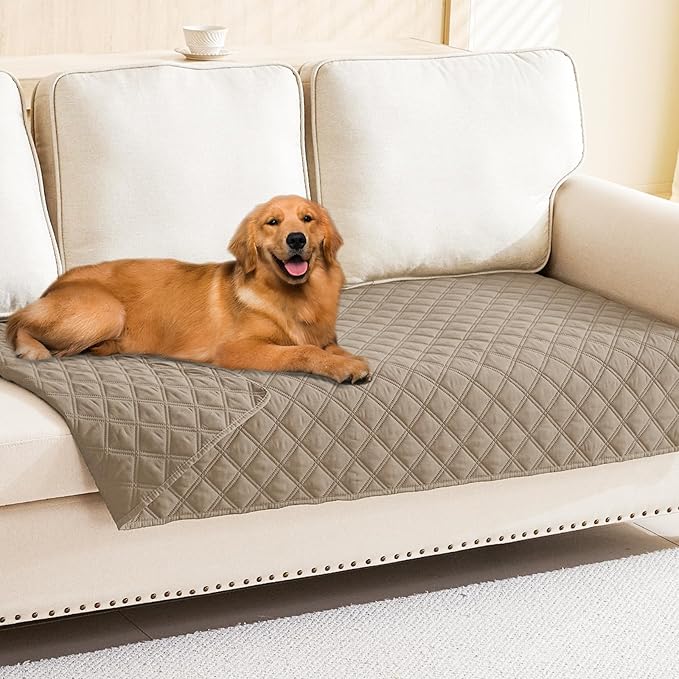 Smiry Waterproof Dog Bed Cover Pet Blanket, Soft Washable Dog Blanket for Furniture Bed Couch Sofa Reversible, Checkered (40"x80", Taupe/Taupe)