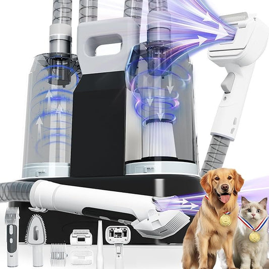 FOTING 6 in 1 Dog Grooming Vacuum & Dryer Kit, 2.1L Double Dust Cup Separator Design, Dogs Vacuums for Shedding Grooming, 10000pa Pet Grooming Vacuum for Dogs at Home