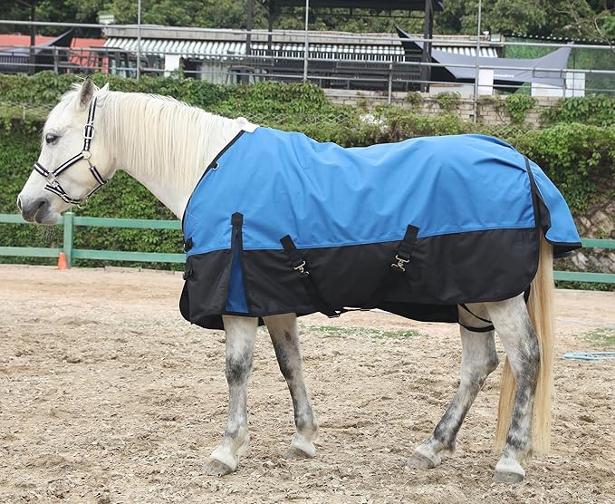 LEAFOREST 1200D Horse Blanket Turnout Rain Sheet Waterproof Breathable Wind Proof Medium Weight Blankets (No Fill) Mid Sheet in The Barn, Stable, Stall, Pasture, Paddock Blueblack 84 inches