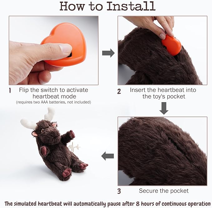 Moose Heart Beat Dog Toy for Puppy - Soft Plush Stuffed Animal Dog Pal with Heartbeat for Puppy Small Medium Large Breed, Ideal for Comfort & Anxiety Relief - Small
