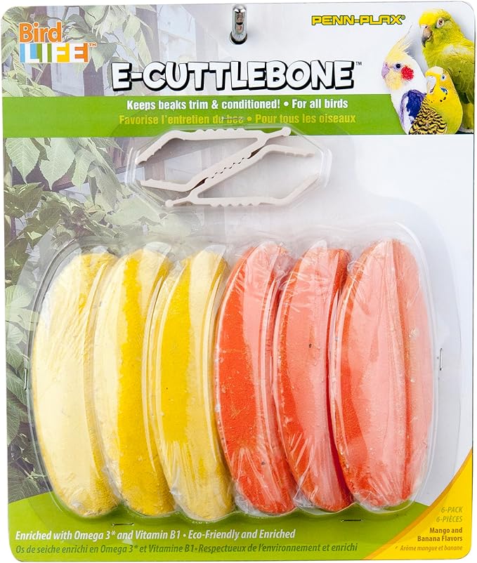 Penn-Plax Bird-Life Flavored E Cuttlebone 6 Pack – Mango & Banana – Enriched with Omega 3 and Vitamin B1 – Great for All Birds