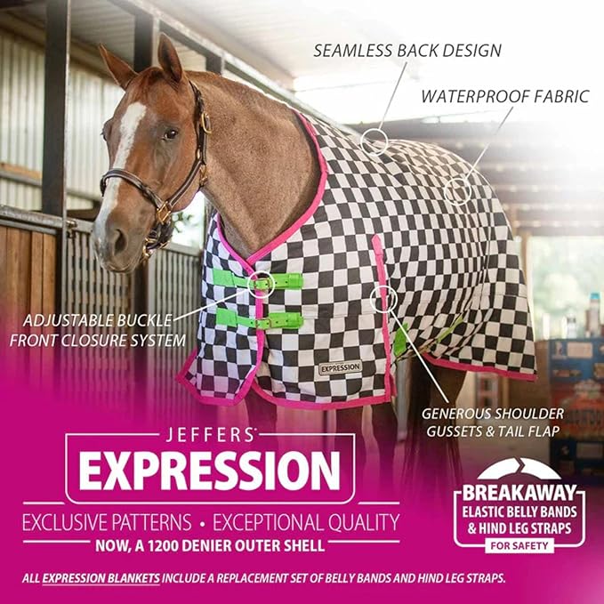 Jeffers Expression 1200 Denier Standard Neck Turnout Sheet, Skater Cowgirl, 69"- Waterproof, Breathable Horse Sheet with 0g Polyfill, No Insulation - Ideal Protection for Wind & Rain, Light Weight