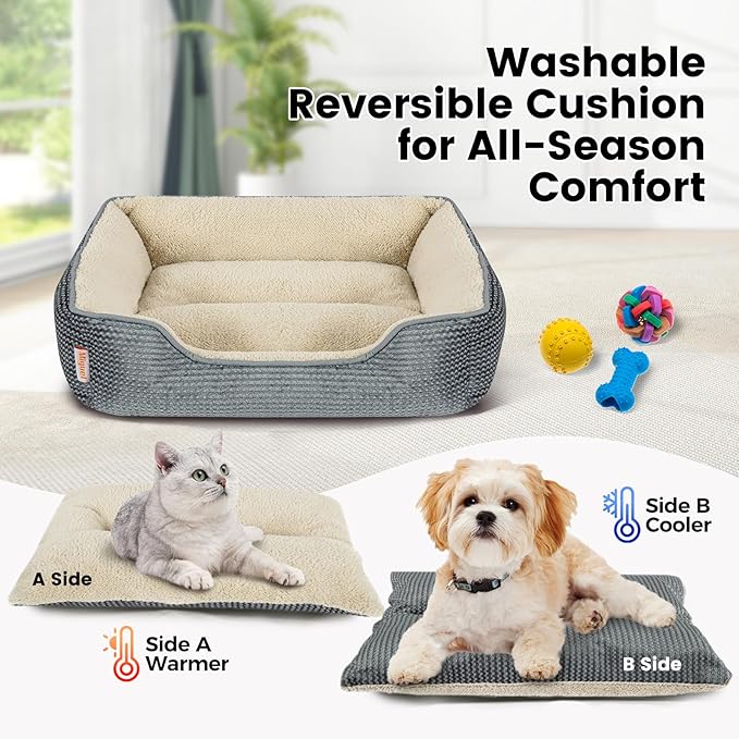 Miguel Dog Bed with Removable Cushion/Pillow for Medium Small Dogs, Washable Pet Bed with Side Easy to Wash Puppy Bed, Large Rectangle Cat Bed for Indoor Cat with Anti-Slip Bottom, Gray 30 Inch