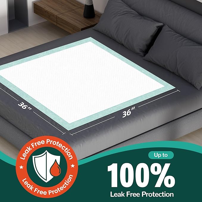 Bed Pads with Adhesive Strips 36''X36'', 30 Count Disposable Underpads Extra Large Chucks Thicker Incontinence Pads for Unisex Adult, Senior, Kids and Pets