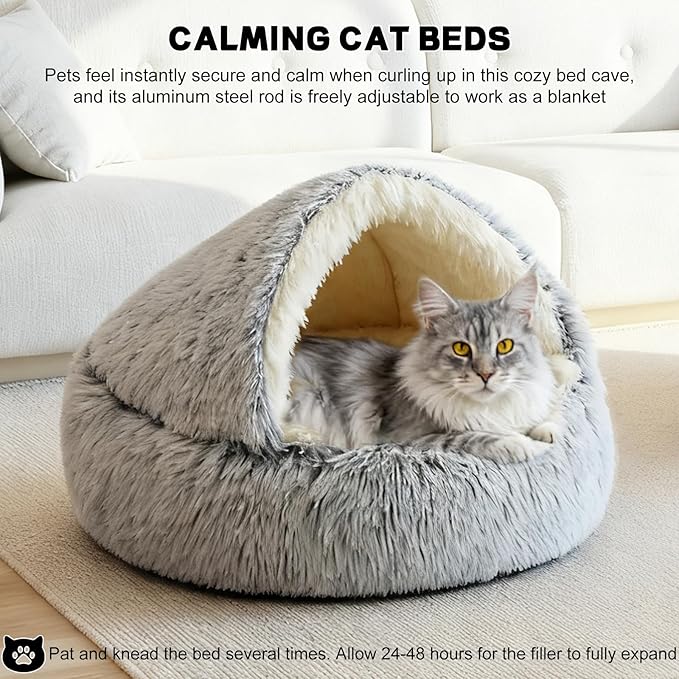 YUDANSI Calming Cat Beds for Indoor Cats - 20x20 Inch Small Cat Bed Washable, Built-in Support, Stable and not Collapsing, Anti-Anxiety Soft Anti-Slip Pet Beds, Fluffy for Small Cats and Dogs