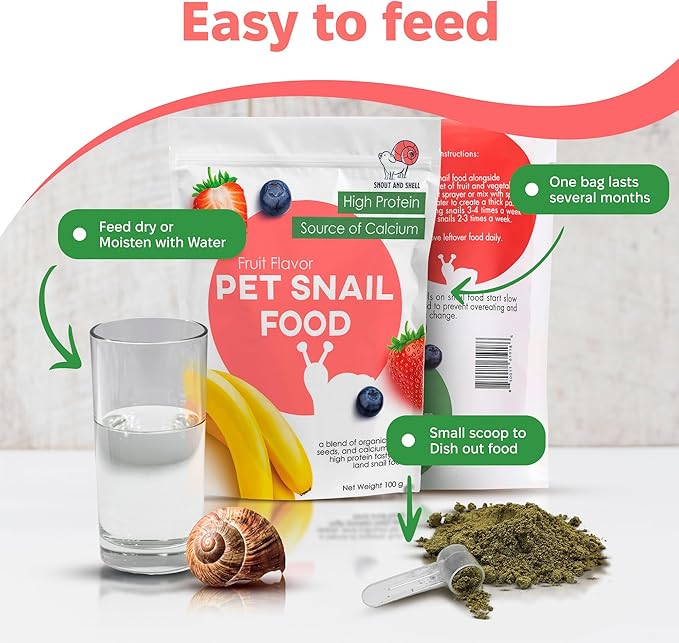 Snout and Shell & Shell Vegetable Flavored Pet Land Snail Food - Tasty High-Protein, Calcium Blend for Snails, Easy Addition to Your Garden Snails Terrarium or Snail Habitat
