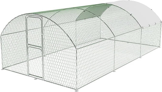 Large Metal Chicken Coop Run,Outdoor Walk-in Cage Peak Hen House with Waterproof and Anti-Uv Cover,Dome Roof Hen House with Security Lock for Outdoor,Backyard and Farm, 9.8 x 19.7 x 6.6 ft