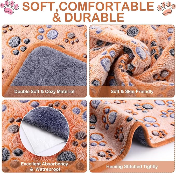 Tudomro 8 Pcs Guinea Pig Blankets Absorbent Washable Animal Fleece Bedding Cage Liners Waterproof Reusable Pet Pee Sleep Mat Pad Cover for Chinchilla Hamster Ferret(Paw,12 x 12 Inch)