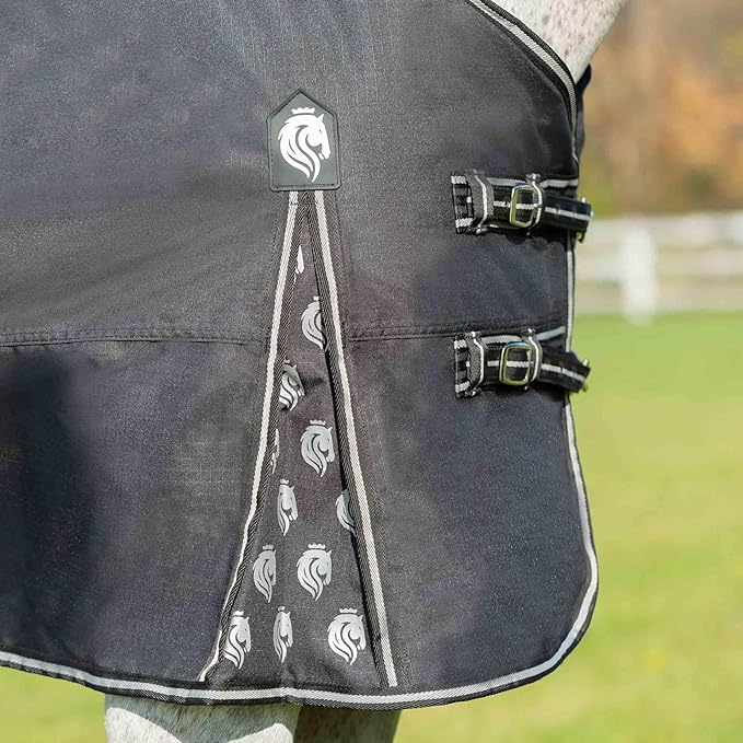 Equinavia Norse No Fill Horse Rain Blanket (0g) | Waterproof Lightweight Turnout Sheet - Black - 66 in - Black - 75 in
