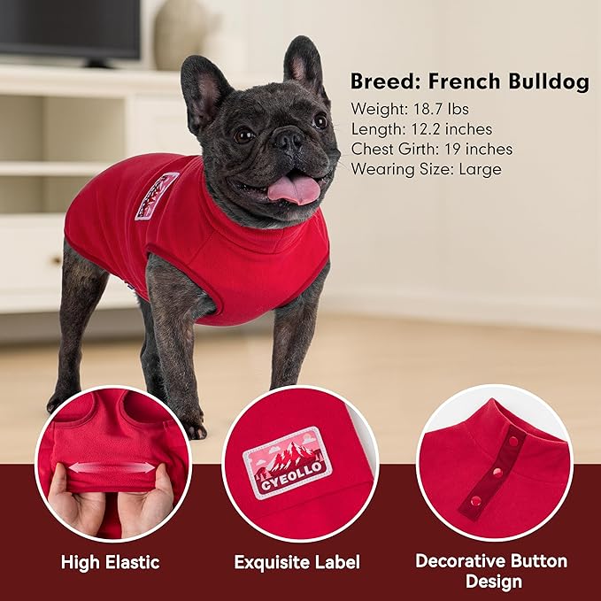 cyeollo Fleece Dog Sweater, Turtleneck Dog Sweatshirt Stretchy Pullover Fleece Vest Warm Winter Fall Clothes for Small Dogs Boy Girl Pet Apparel, Red L