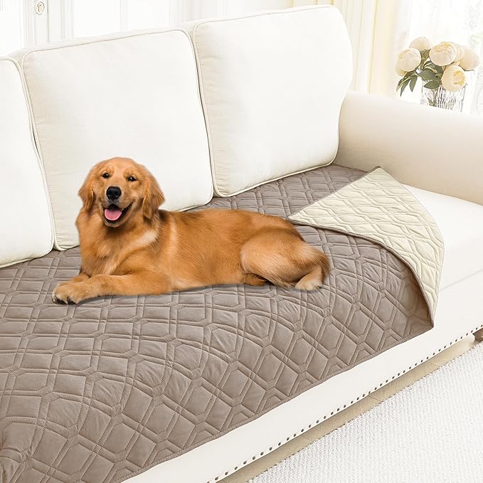 Smiry Waterproof Dog Blanket, 30x70 Inch Soft Pet Bed Cover Reversible, Washable Sofa Couch Furniture Protector for Small Medium Large Dog Puppy Cat, Geometric, Taupe/Beige