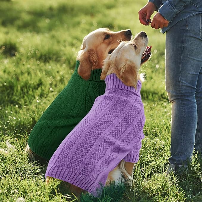 Queenmore Dog Sweaters for Medium Dogs Girls Boys,Soft Dog Sweater Xmas,Turtleneck Pullover Pet Sweaters Knitwear Outfit for Holiday,Knitted Soft Thick Warm Sweater for Bulldog,Dachshund(Purple,M)
