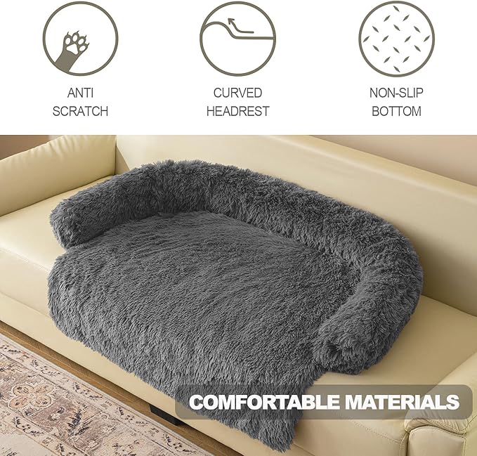 Calming Dogs/Cats Bed Mats, Dog Pad Washable Removable Couch Cover, Plush Long Fur Mat for Pets, Waterproof Lining, Perfect for Small, Medium and Large Dogs and Cats (Dark Gray, 31"x23")