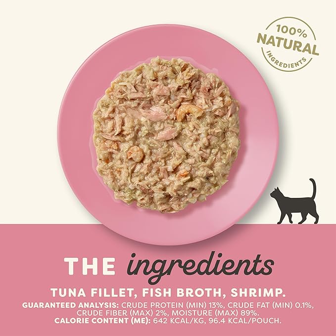 Applaws Natural Wet Cat Food in Broth, Limited and Natural Ingredients, High Protein with No Artificial Additives, Tuna Fillet & Shrimp in Broth (12 x 5.3oz Pouches)