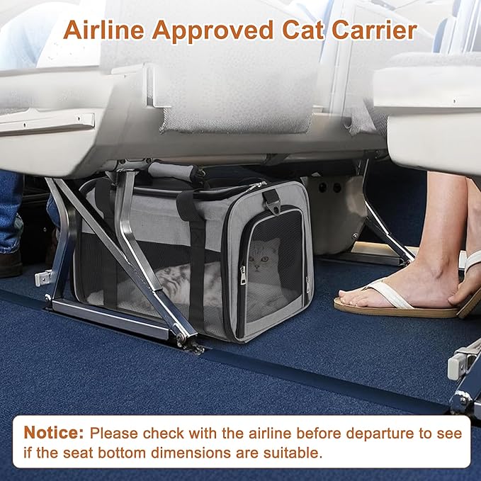 Pet Carrier, Breathable Mesh Design, Soft Cat Carrier with Shoulder Strap, Comfortable Travel Solution, Grey