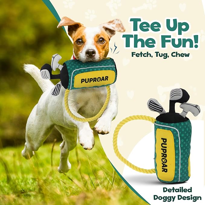 Golf Dog Toy – Funny Dog Christmas & Birthday Gift with Squeaker Rope & Crinkle, Fun & Interactive Puppy Present & Stocking Stuffer