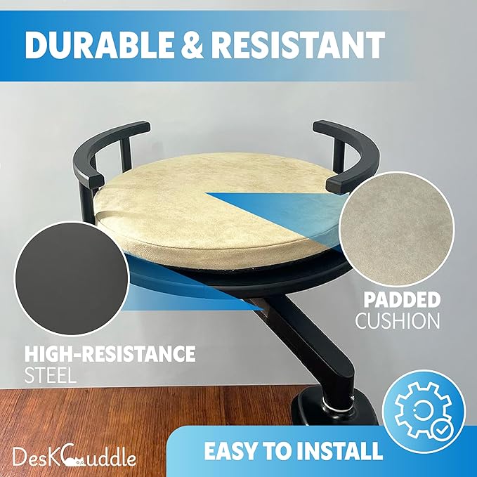 Desk-Mounted Cat Bed with Memory Foam Cushion – Eco-Friendly Wood, Washable Non-Slip Covers – Keeps Your Pet Close While You Work – Modern Cat Furniture