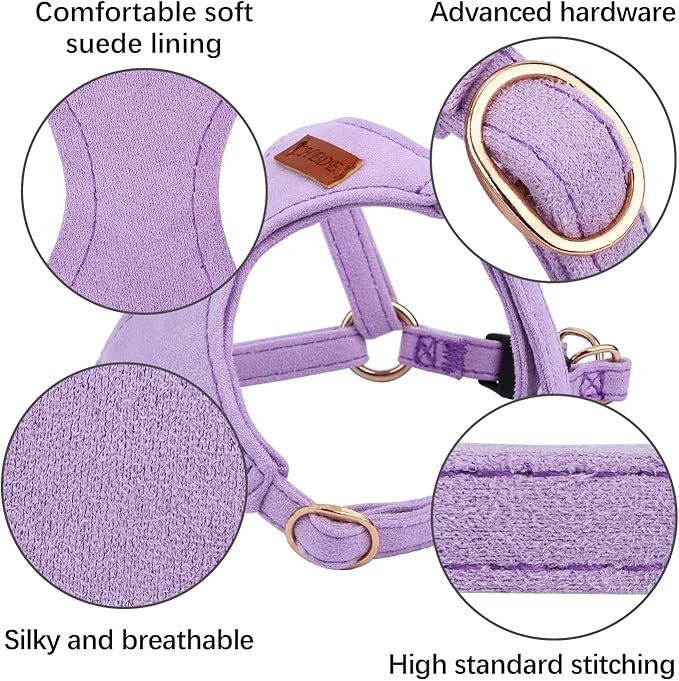CHEDE No Pull Puppy Harness and Multifunction Dog Leash Set- 8 Colors Soft Adjustable No Choke Escape Proof Cute,Lightweight Pet Vest Harness for Small and Medium Dog (S, Purple)