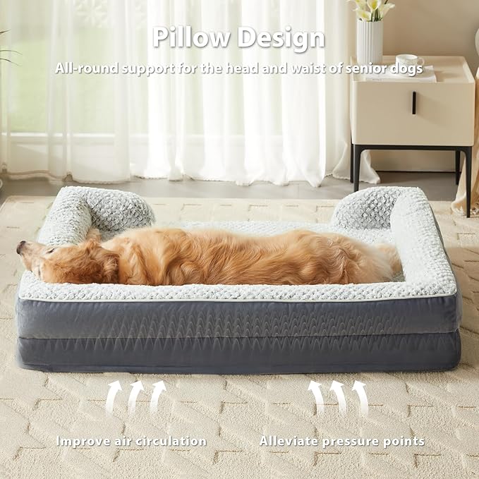 Orthopedic Dog Bed for Extra Large Dogs, Egg Crate Foam Bed for Extra Large Dogs, Equipped with Removable Waterproof Pillow Cover and Anti-Slip Bottom, Pet Bed