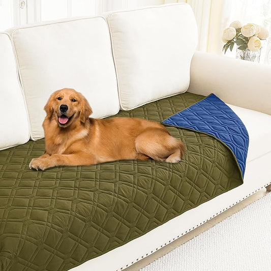 Smiry Waterproof Dog Blanket, 30x70 Inch Soft Pet Bed Cover Reversible, Washable Sofa Couch Furniture Protector for Small Medium Large Dog Puppy Cat, Geometric, Green/Navy