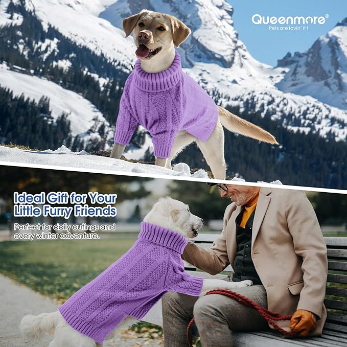 Queenmore Dog Sweaters for Medium Dogs Girls Boys,Soft Dog Sweater Xmas,Turtleneck Pullover Pet Sweaters Knitwear Outfit for Holiday,Knitted Soft Thick Warm Sweater for Bulldog,Dachshund(Purple,M)