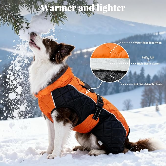 Dog Coat Dogs Winter Coat- Fleece Lined,Water-Resistant,Convertible Collar,Back Reflective Strip&Easy to Wear for Outdoor Walking Dog-Jacket(Orange, X-Small)