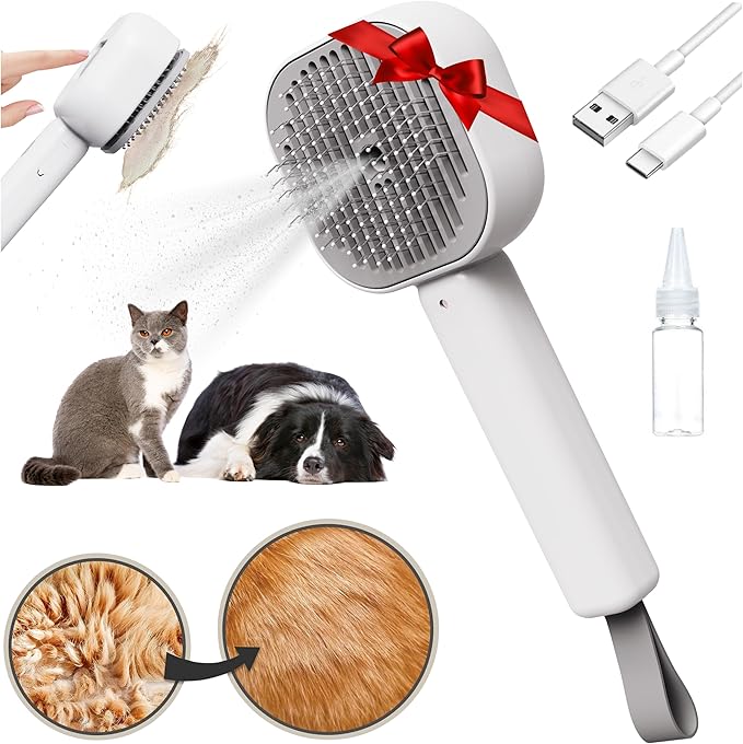 FurBuddies (Abandoned Pets Charity 4-in-1 Pet Steam Brush Ultra Quiet Technology – Groom, De-Shed & Hydrate | Cool Mist, Self-Cleaning, UV Light, USB-C Rechargeable Grooming Tool for Cats & Dogs
