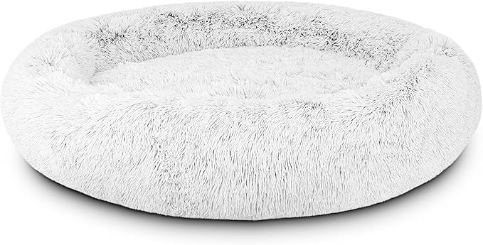 The Dog’s Bed Sound Sleep Donut Dog Bed, XXL Ice White Fur Calming Nest Bed Removable Cover