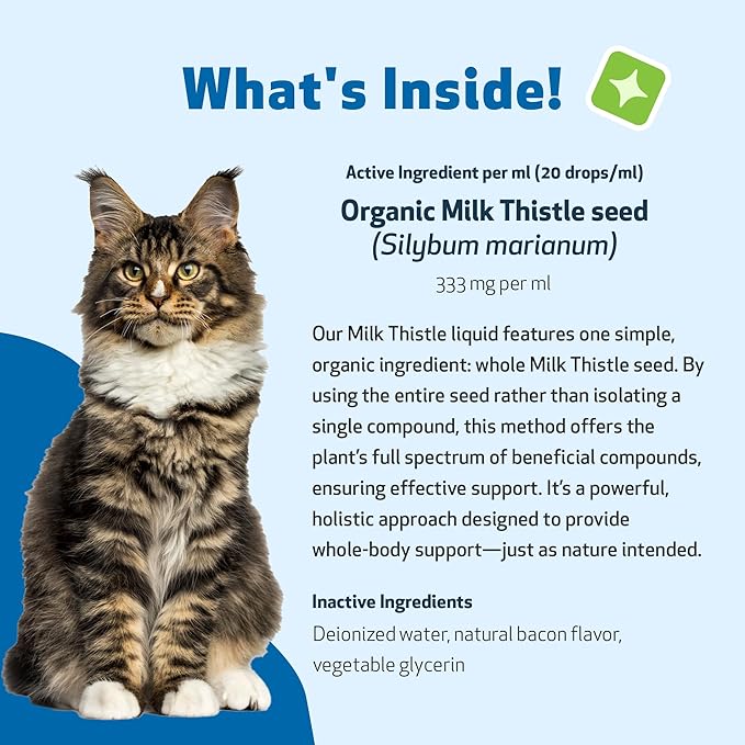 Pet Wellbeing Milk Thistle for Cats Organic Herb, Milk Thistle Liver Detox Support - Pet Wellbeing Vet-Formulated Holistic Supplement - 2oz (59 ml)