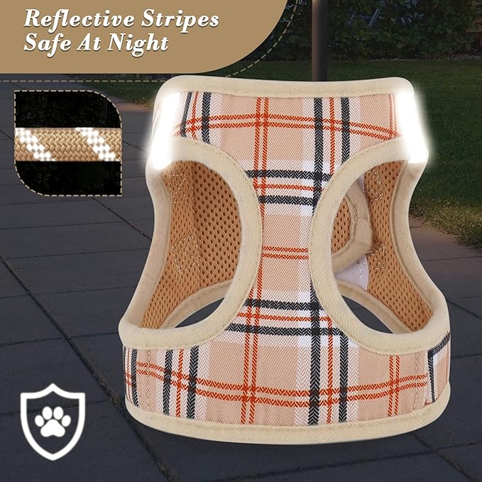 Athena Collection Step-in Dog Harness with 5 ft Leash, Medium Dog Harness Leash Set Large No Pull Dog Vest Harness with Reflective Strips Adjustable Velcro, Easy Walk Dog Harness, Beige