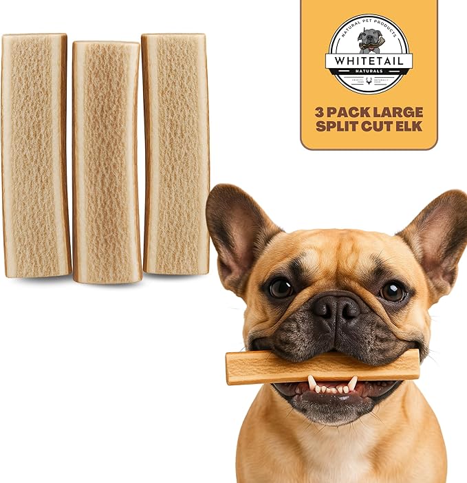 WhiteTail Naturals - Split Elk Antlers for Large Dogs - (3 Pack-Large) - Antler Dog Chews - Long Lasting Dog Chew Bone for Aggressive Chewers