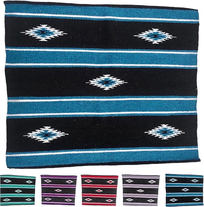 Majestic Ally 36"x 34" Navajo Design Acrylic Saddle Blanket -2.4 lbs (Hurricane Blue and Black)